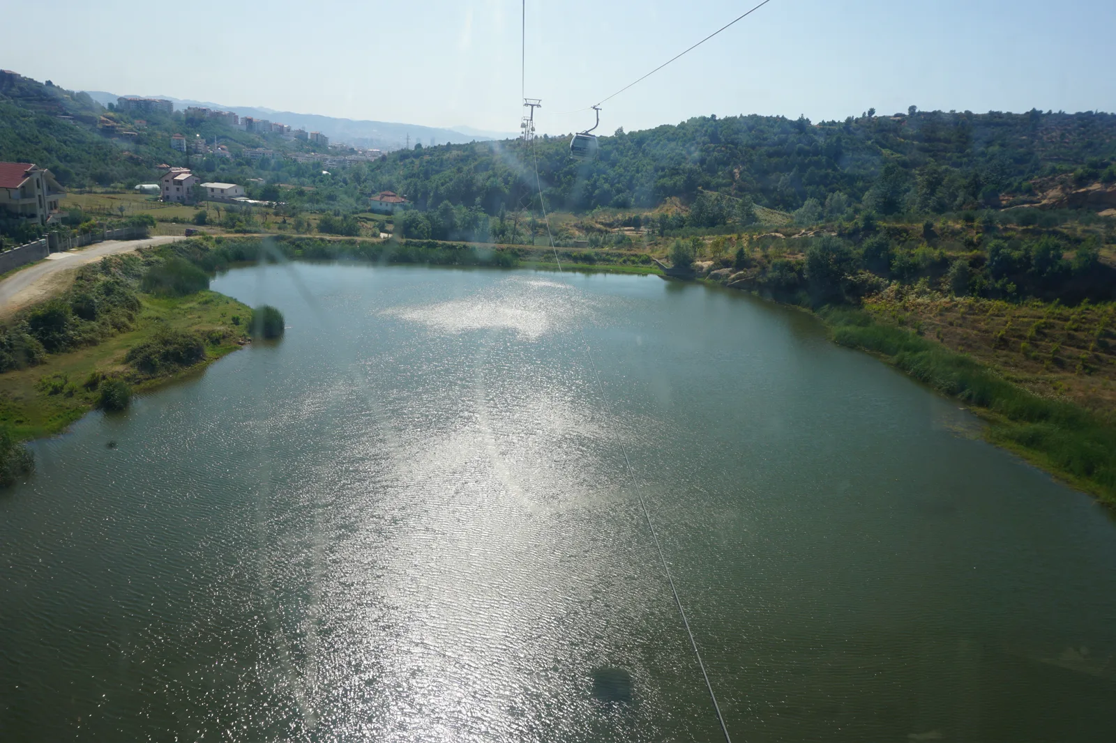 Dajti Ekspres cable-car cabin above the Tirana plain